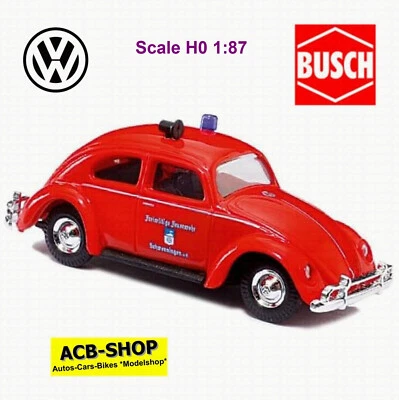 VW Maggiolino Beetle Ovalfenster 1953-57 Pompieri Schwenningen 1:87 Busch 42770 - Immagine 1 di 4