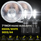1 Pair 7" Round H6024/H6017 H4 Conversion Headlight + H4 Led White Bulbs