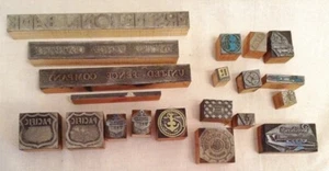 Lot 17 Vtg Letterpress Print Block Advertising Graphics Lead Wood Beechcraft Etc - Picture 1 of 13