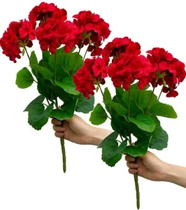2PCS 18'' Artificial Geraniums Silk Flowers Plants Home Outdoor Decor Garden ... - Picture 1 of 6