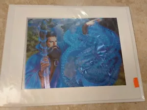 Vintage 6"x8" Dufex Foil Print 3D Effect Matted Fantasy Art Wizard Blue Dragon - Picture 1 of 1