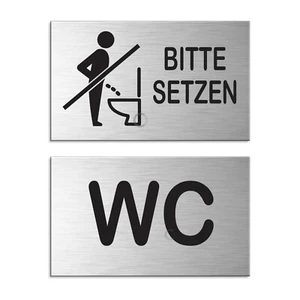 Schild Bitte hinsetzen + WC l 2er-Set l Alu Edelstahloptik l 60x100 mm - Bild 1 von 1
