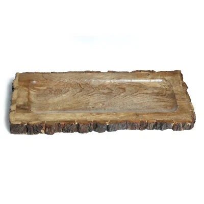 Natural Wooden Tree Trunk Rectangular Serving Platter Tray - Bakkal Edge Finish - Image 1 of 3