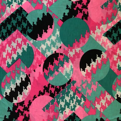 27" Hot Pink Teal Black White Geometric Print Knit Hoffman California Fabric - Image 1 of 4