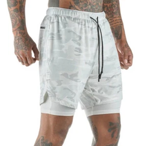 Mens New Drawstring Gym Workout 2 in 1 Shorts Training Running Short with Pocket - Picture 1 of 25