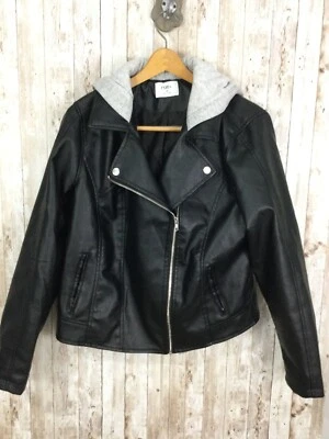 Mujer Rue21 Imitación Cuero Moto Chaqueta Talla 1X Gris Capucha Excelente Foto 1 de 4
