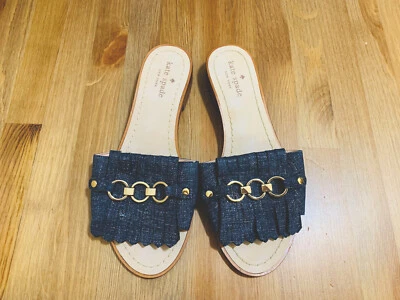Kate Spade NY Brie Denim Cuero Puntera Abierta Slide Zapatos Azul Nuevo Sin Caja Talla 7.5 Foto 1 de 4