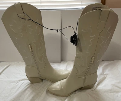Botas vaqueras Madden NYC imitación cuero crema para mujer talla 7 M cremallera lateral pantorrilla nuevas sin caja Foto 1 de 4