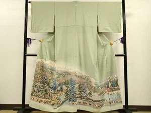 Iro Tomesode Kimono Künstlerarbeit, Toyama Landschaft, Heiligenschein gefärbt, reine Seide, Maste - Bild 1 von 9