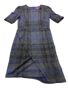 Betsy Johnson Asymmetrical Plaid Dress Size 10 Short Sleeve Blue - Picture 1 of 7