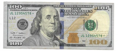 Series 2009 | US One Hundred Dollar Star Bill Error Note $100 JL 12954578* - Image 1 of 3