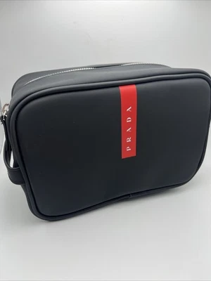 Prada Luna Rossa Charcoal Black Faux Leather Mens Toiletry Travel Bag - Image 1 of 4
