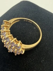 💎 10K Yellow Gold Tanzanite Three Row Ring CID Marked Elegant Estate Jewelry 💜 - Picture 1 of 15