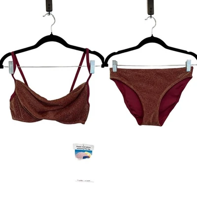 Sun Streak by Newport News Sparkling Bikini Burgundy Brown 10 Two-piece NWT - Image 1 of 4