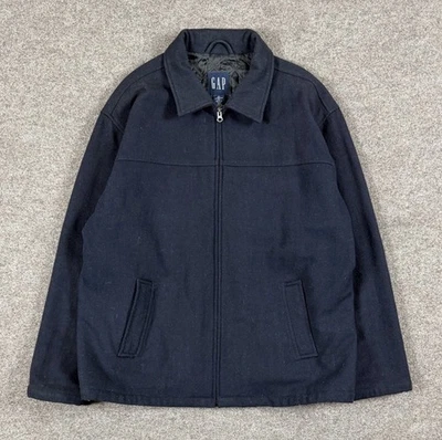 Vintage Gap Navy Wool Blend Full Zip Jacket Mens XL Collared Y2K Harrington Coat - Image 1 of 4
