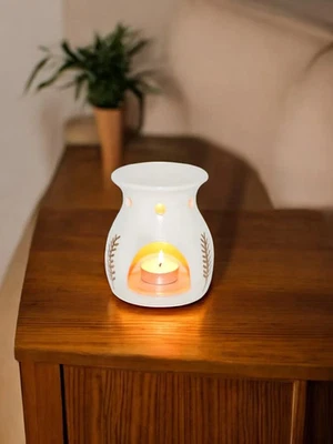 Hosley Set of 3 Ceramic Oil Warmers with Gold Leaf - Image 1 of 4