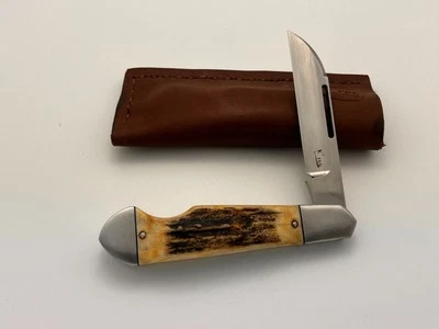 KROO CUSTOM EZ OPEN BULLET END JACK BURNT STAG RWL 34 STEEL FILEWORK KNIFE - Image 1 of 4
