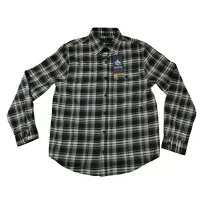 Classic Black & White Plaid Flannel Button-Down Shirt Long Sleeve Casual - Picture 1 of 10
