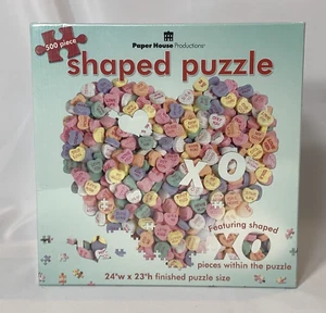 Paper House Productions Valentine Candy Heart Shaped Puzzle 500 piece 23x24" - Picture 1 of 4