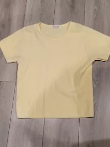 CHEROKEE SOLID YELLOW ROUND NECK SHORT SLEEVE KNIT TOP SZ LRG - Picture 1 of 3