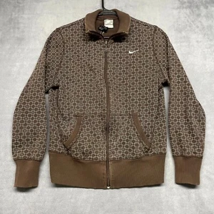 Chaqueta polar vintage Nike para niños M (8-10) marrón blanco estampada cuello falso cremallera completa - Imagen 1 de 9