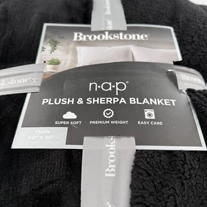 Brookstone Twin Nap Plush Sherpa Black Blanket Super Soft Cozy 60” X 90” New - Picture 1 of 11