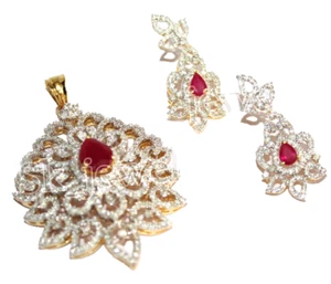 8.50ct Natural Round Diamond 14k Yellow Gold Ruby Anniversary Pendant Set - Picture 1 of 12