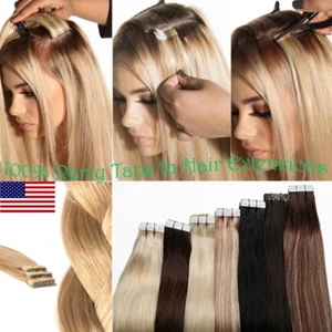 150g Tape In THICK Glue REAL 100% Remy Human Hair Extensions FULL HEAD 12-24Inch - Picture 1 of 33