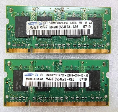 2x512BM Samsung M470T6554EZ3-CE6 PC2-5300S DDR2 - Laptop Memory RAM for Mac & PC - Image 1 of 2