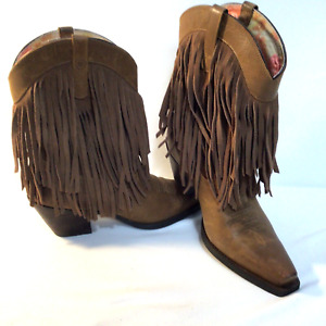 Women's 10 B ARAIT Gold Rush Brown Leather Western Fringe Boots 10014102