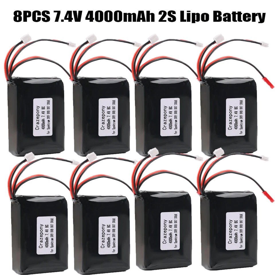 8 x 7,4V 4000mAh 2S Lipo Batterie JST JR-Stecker Balancer Anschluss für Spektrum - Bild 1 von 4