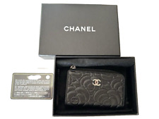 Chanel Camellia Coin Case Coin Purse Logo Caviar skin Black Silver Metal Keyring