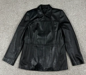 Valerie Stevens Lederjacke Damen Medium schwarz durchgehender Reißverschluss Kragen Y2K Freizeit - Bild 1 von 9
