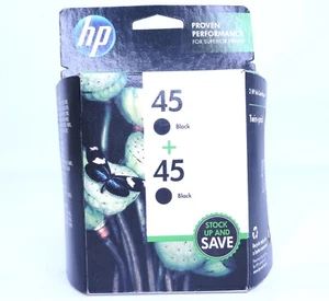 HP #45 Genuino Negro NUEVO SELLADO DOS Cartuchos de Tinta 2/2014 #C6650FN - Imagen 1 de 6
