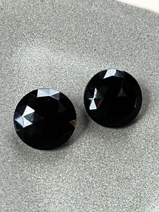 Vintage W. Germany Marked Jet Black Faceted Glass Round Clip Earrings – 7/8th’s - Picture 1 of 7