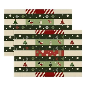 Green Merry Christma Placemats Winter Seasonal Christmas Kitchen Dining Table... - Picture 1 of 6