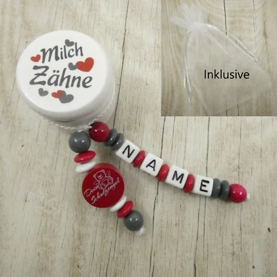 GIFT-STORE24 Milchzahndose mit Namen, weiß, rot, grau, Holzdose, Schutzengel, Mädchen, Zähne