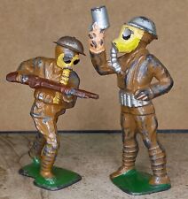 Superb Antique Leaded Toy  Figurines Gas Masks Grenade Launcher Infantry Men