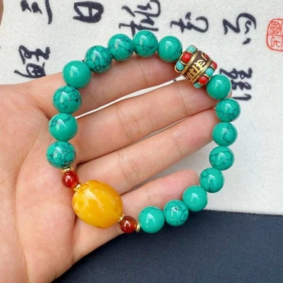 12毫米高陶瓷绿松石佛珠藏族尼泊尔黄色琥珀桶珠 — 第 1/4 张图片