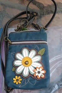 Chala Mini Crossbody Cellphone Purse Daisy Ladybug Blue Brown Pockets Artsy RFID - Picture 1 of 4