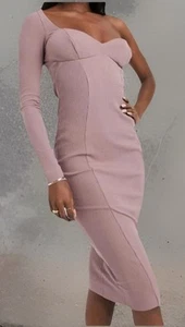 ASOS DESIGN Tall One Shoulder Long Sleeve Rib Midi Dress Size US 16 - Picture 1 of 11