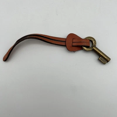 FOSSIL Logo Brass KEY Hand Bag Charm Brown Leather Metal Replacement Fob Purse - Image 1 of 4