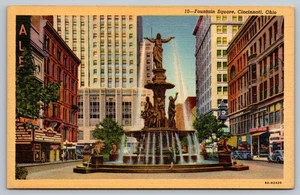 Vintage Fountain Square Cincinnati Ohio Postcard Curteich Albee Theater - Picture 1 of 2