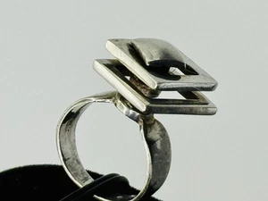 Vintage Modernist Sterling Silver Sculptural Spinning Square Geometric Ring 8g - Picture 1 of 8