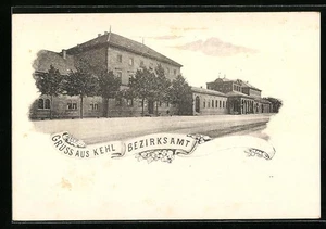 Kehl, Bezirksamt mit Strassenpartie, Ansichtskarte - Picture 1 of 2