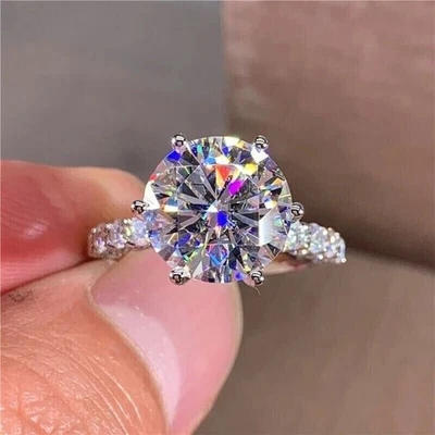 4CT Corte Redondo Solitario Real Moissanita Anillo de Compromiso 14K Oro Blanco - Imagen 1 de 4