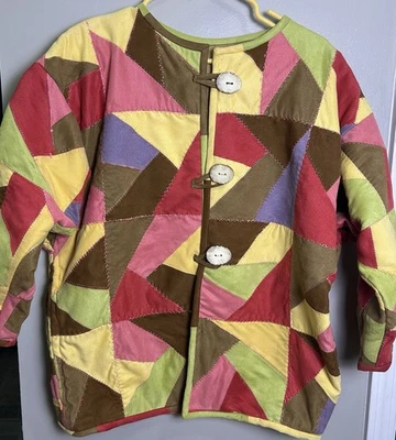 Vintage Patchwork Handmade Womens Suede Jacket Coat XL. Boho Color Block Artsy - Image 1 of 4