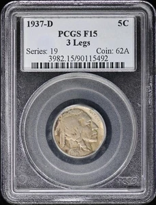 1937-D 5C 3 Legs Buffalo Nickel PCGS F15 - Picture 1 of 4