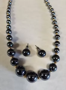 18" Tahitian Black Pearl Necklace and Earrings - 4 - 12mm - Picture 1 of 7