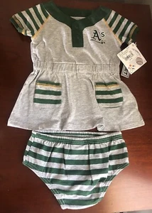 MLB Oakland A's Baby Girl 2 Piece Outfit 18 Months Cotton BL Green Multi NWT - Picture 1 of 13